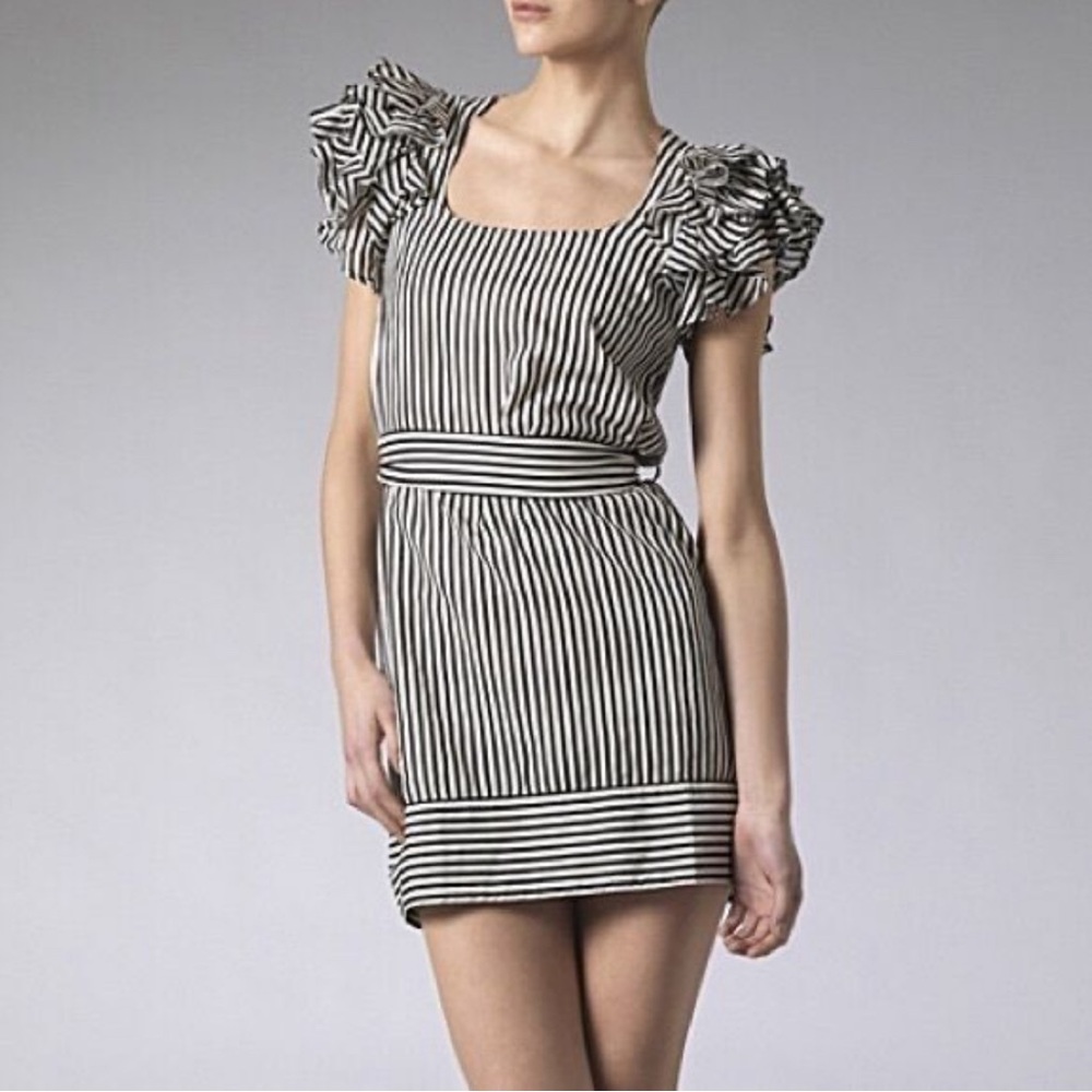 French Connection Striped Dress with Statement Sleeves | Size 2 - Picture 1 of 7
